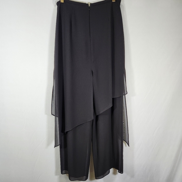 Vintage JR Nites Sheer Wide Leg Black High Waist Asymmetrical Pantsuit with Slit - Picture 2 of 14